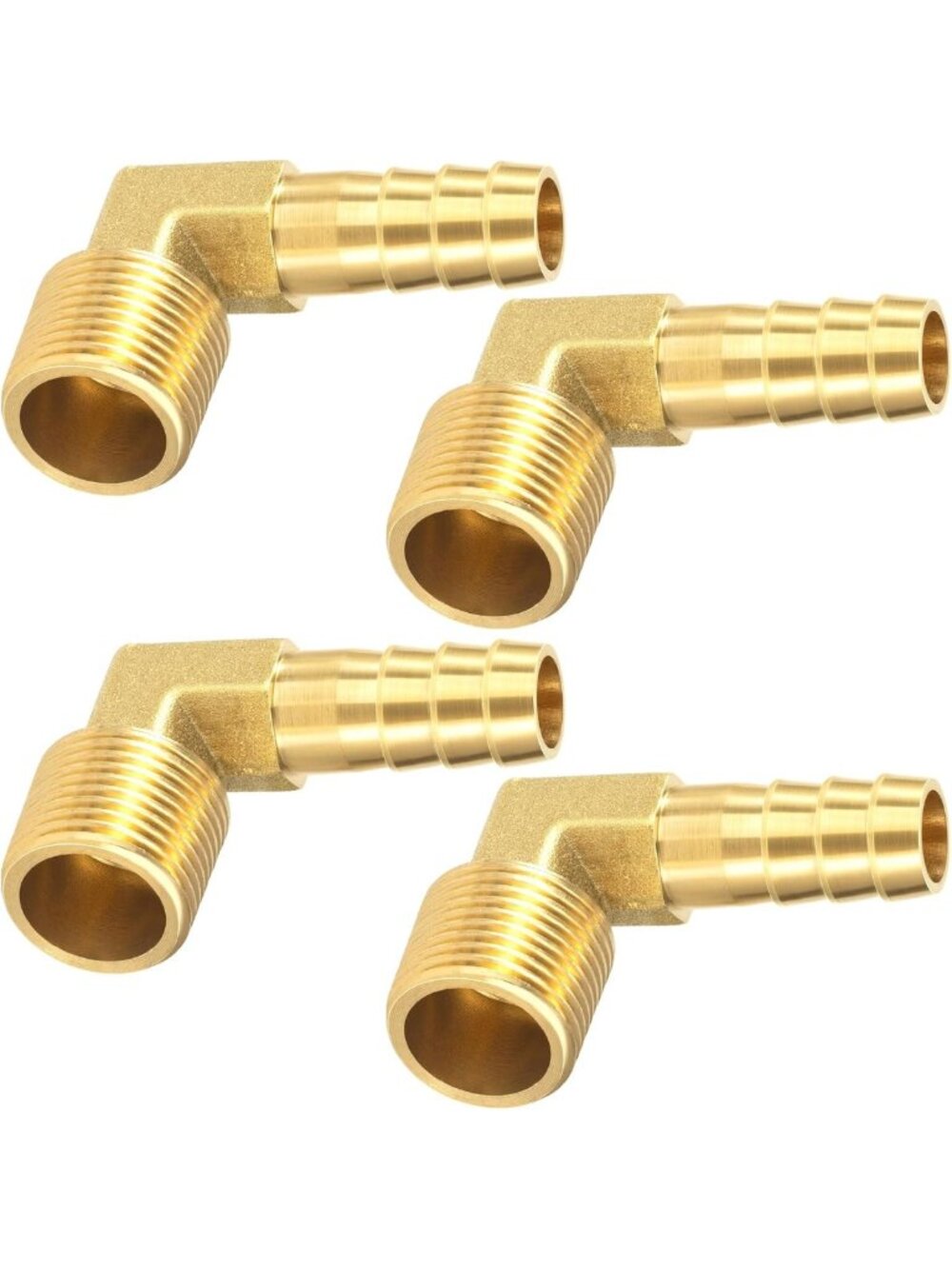 4pcs 90° Brass Hose Barb Fittings, 3/8" NPT Male Connector for Water, Gas, Fuel